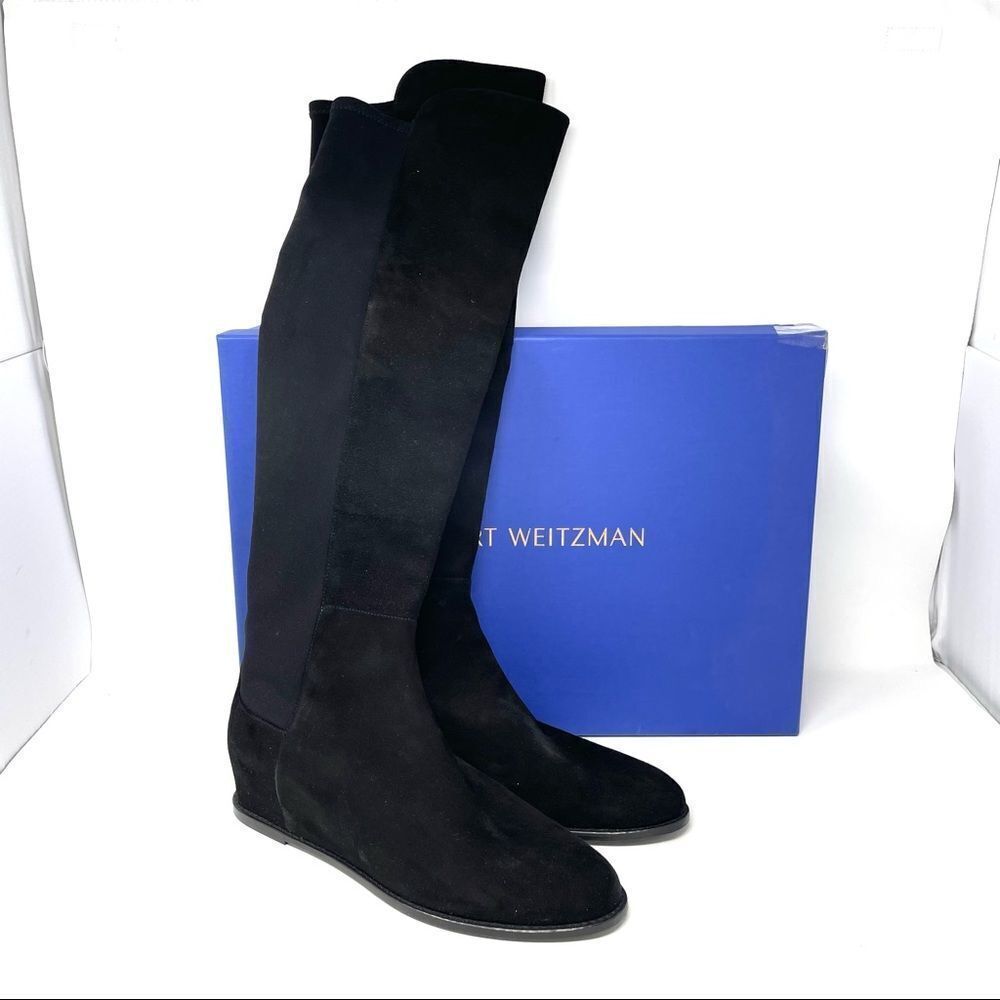 NEW Stuart Weitzman Mainline Black Suede OTK Boots w/Hidden Wedge US 10 - Picture 6 of 7